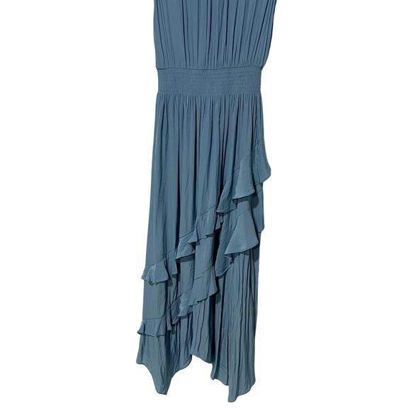 RAMY BROOK WOMENS SIZE SMALL HADLEE RUFFLE MIDI OCCASION DRESS BLUE NEW - Picture 9 of 13